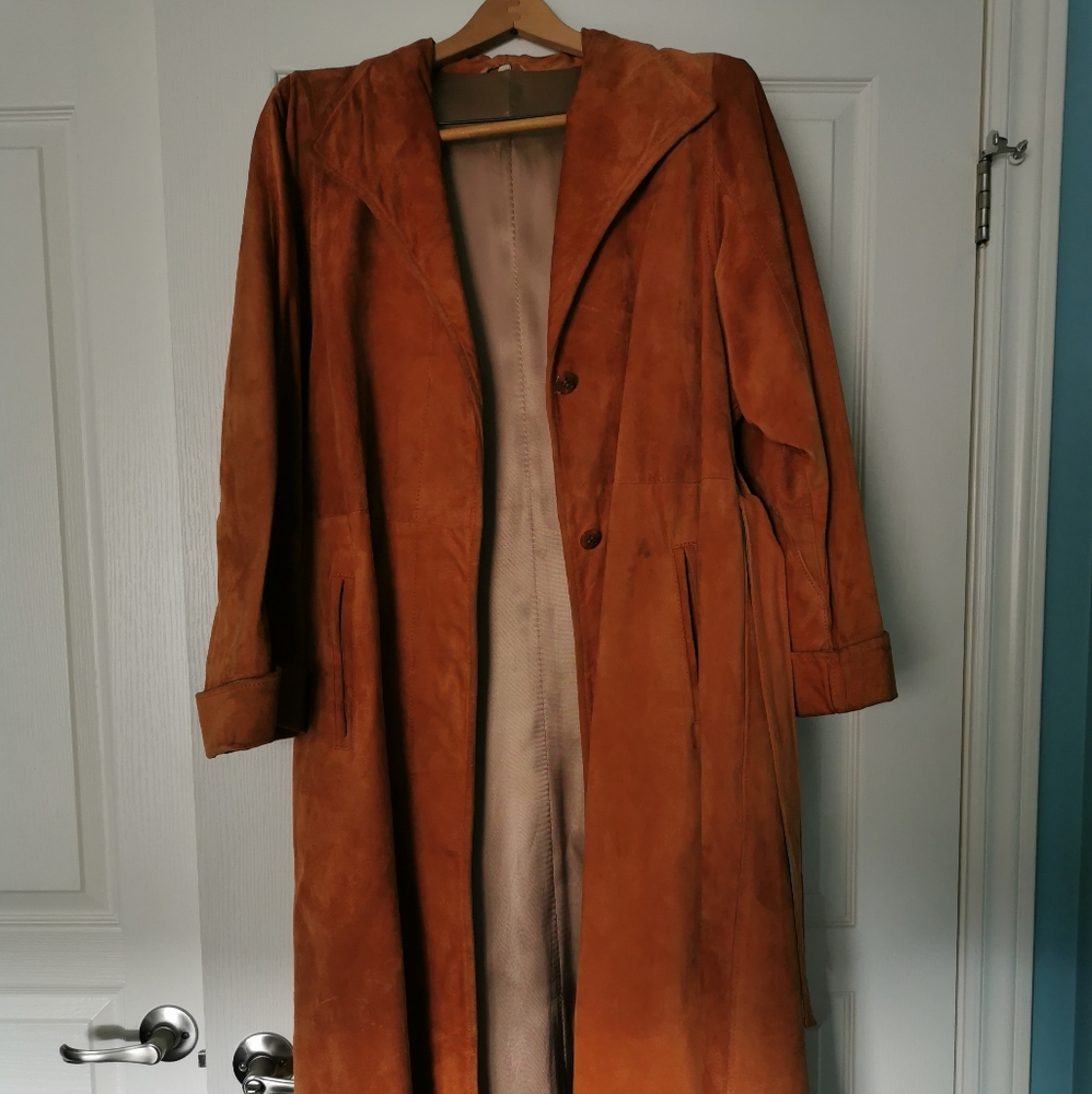 Vintage Leather Suede Trench  Coat